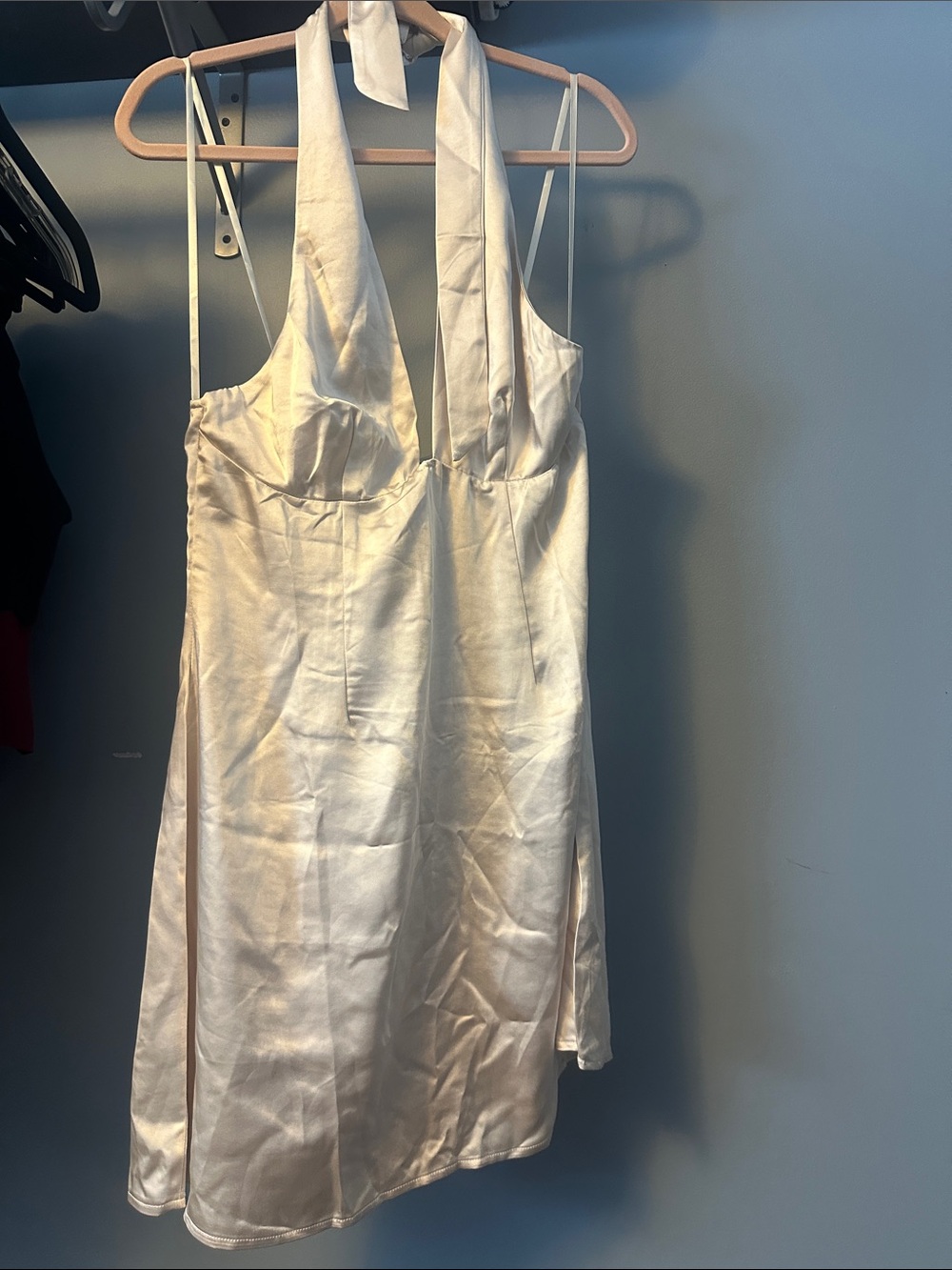 Selfie Leslie Satin Halter Wedding Dress in Ivory